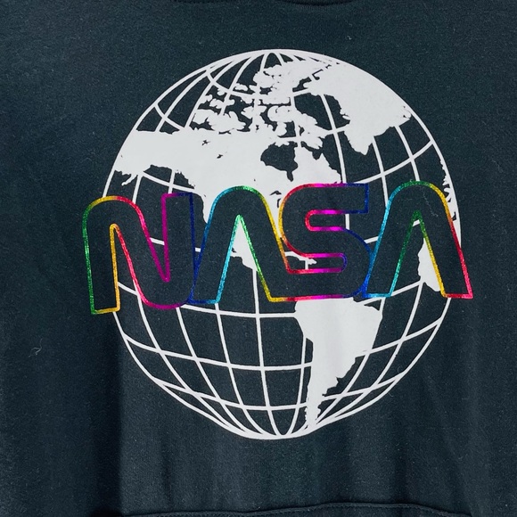Black NASA Hoodie w/ Rainbow Logo, Planet Earth, Fleece-Lined - Picture 2 of 6